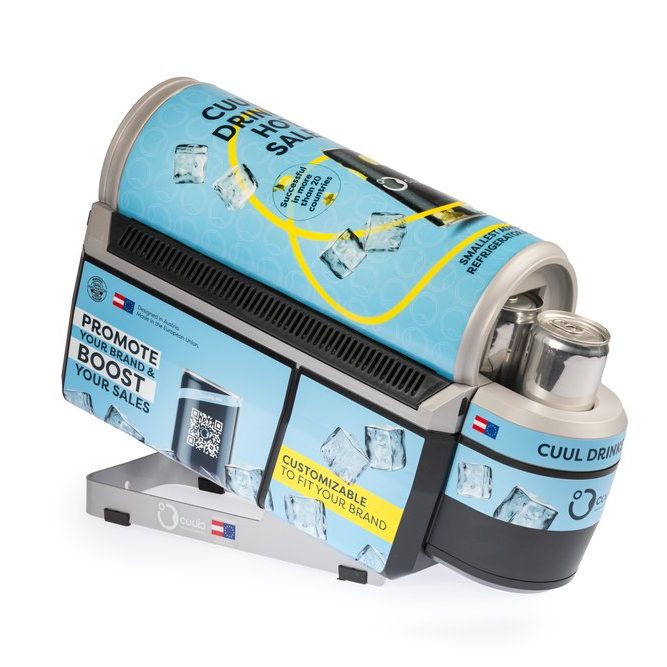 Cuula Werbekühlschrank — Frontansicht mit Branding-Panel