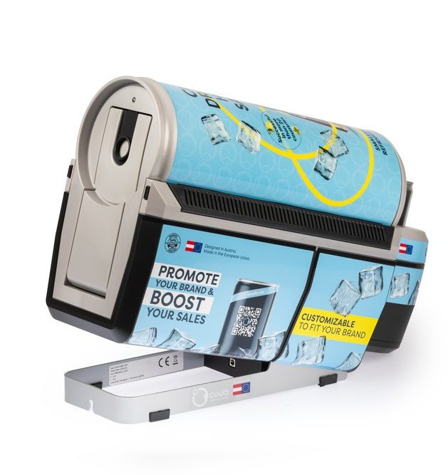 Cuula Werbekühlschrank — Seitenansicht mit Dispenser